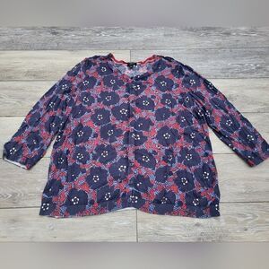 Talbots red blue 3/4 sleeve cardigan, size 2x petite button front